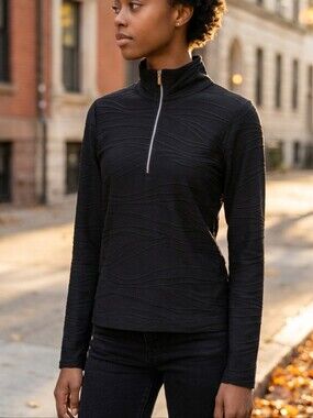 Lucy Tech Women’s Activewear Black Mock Neck Quarter-Zip Textured Pullover